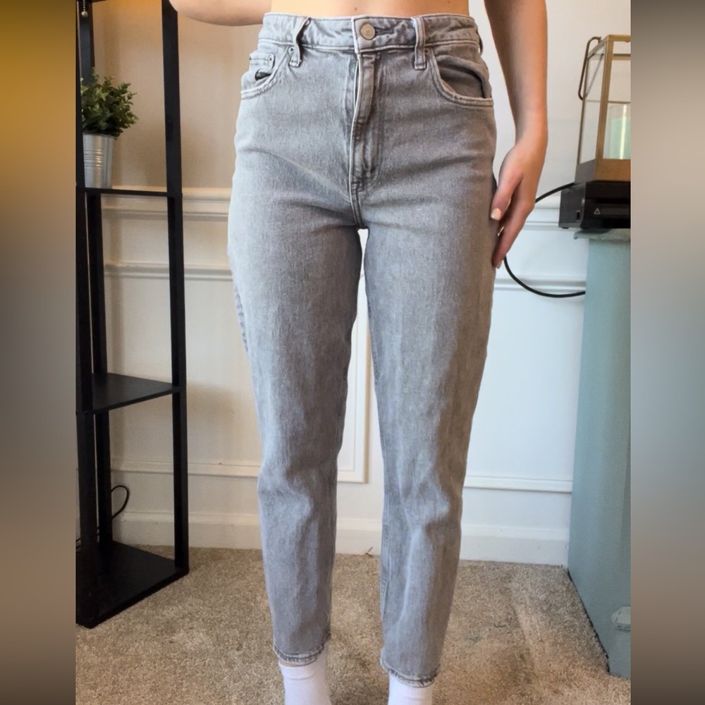 Grey washed high waisted mom jeans